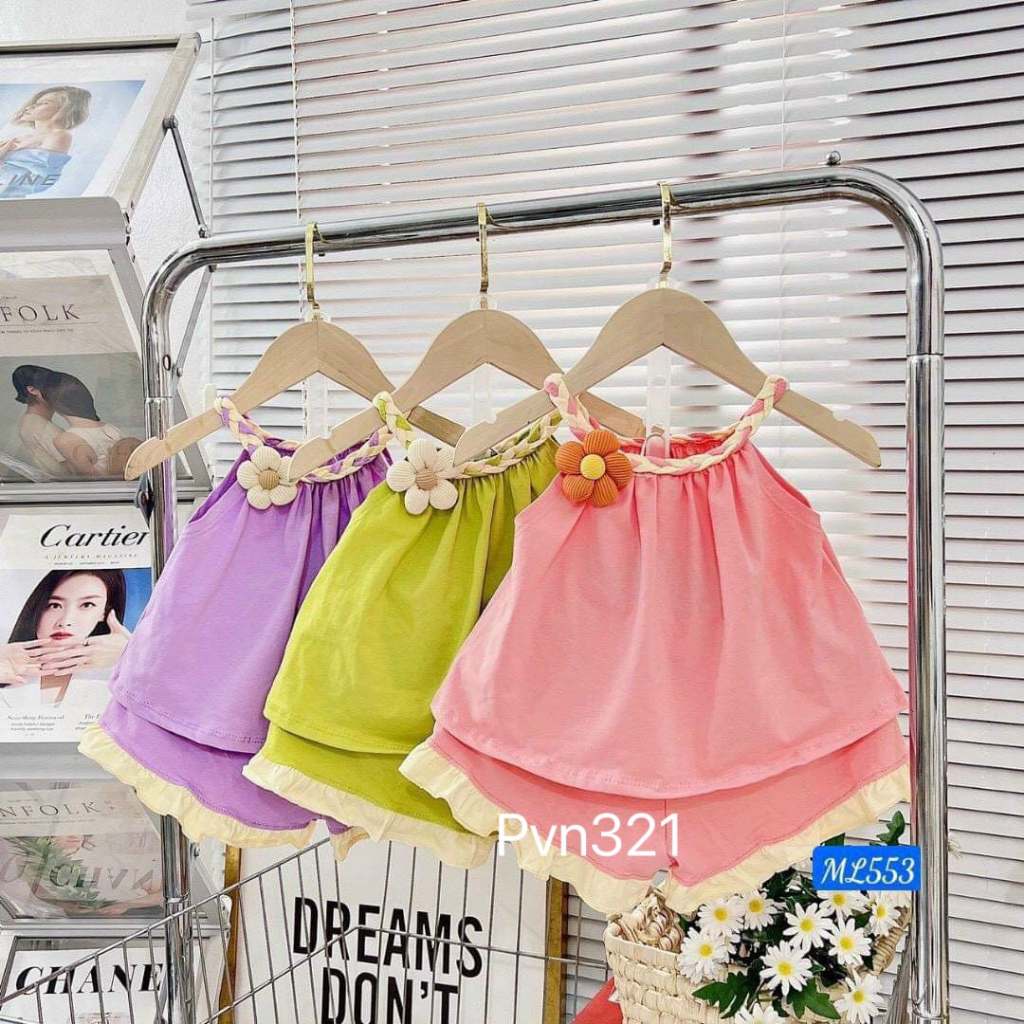 set bộ 2 dây dễ thương cho bé mặc mát lạnh mùa hè