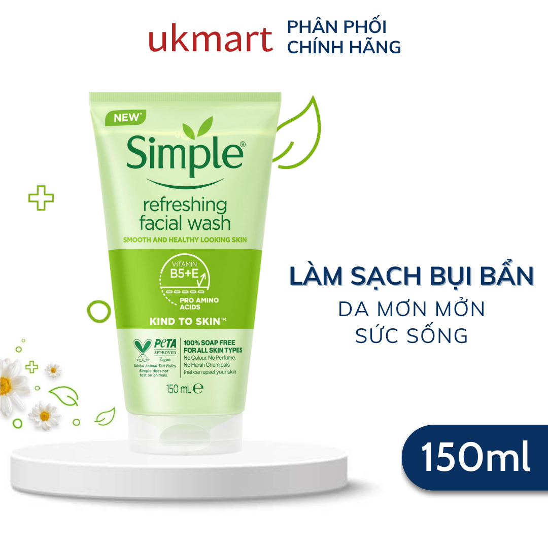 Sữa Rửa Mặt Simple Dịu Nhẹ Kind To Skin Refreshing Facial Wash 150ml Hàng Nhập Chính Hãng