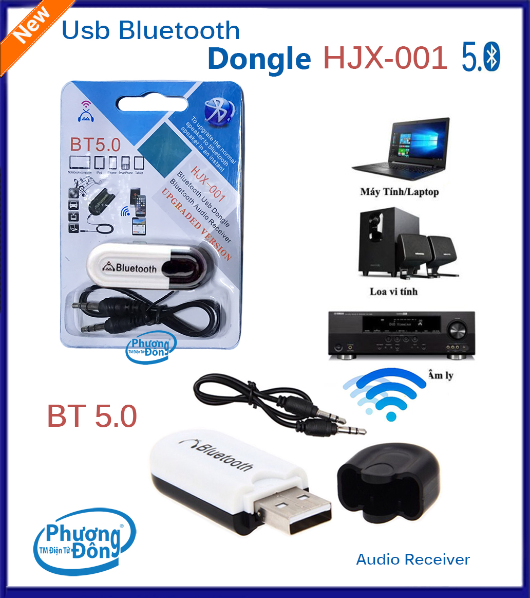 Bluetooth usb dongle hjx-001 bt 5.0 v5.0 kết nối âm thanh với loa, amply