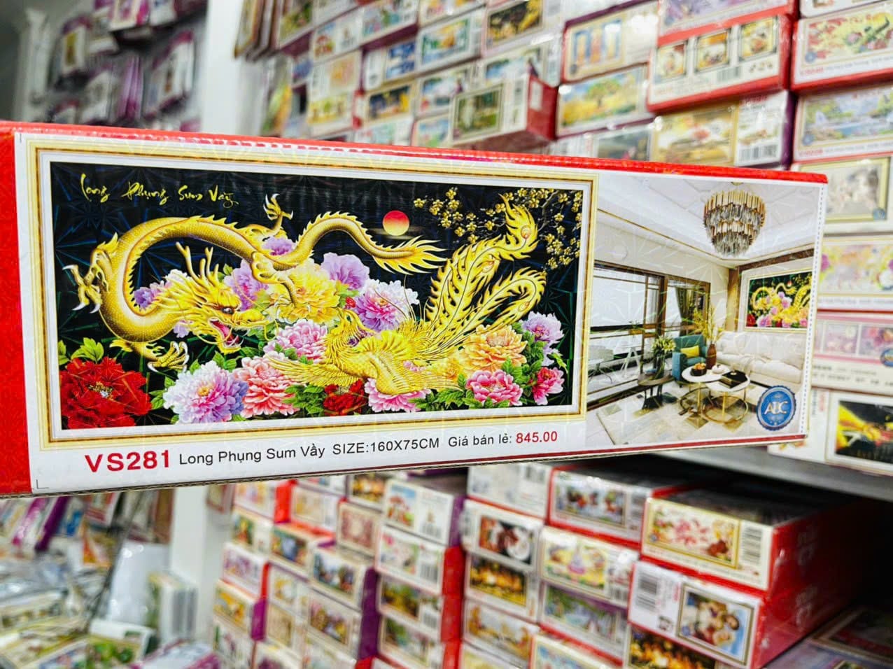 [160x75cm]Tranh đính đá Long Phụng Sum Vầy - tranh chưa gắn đá