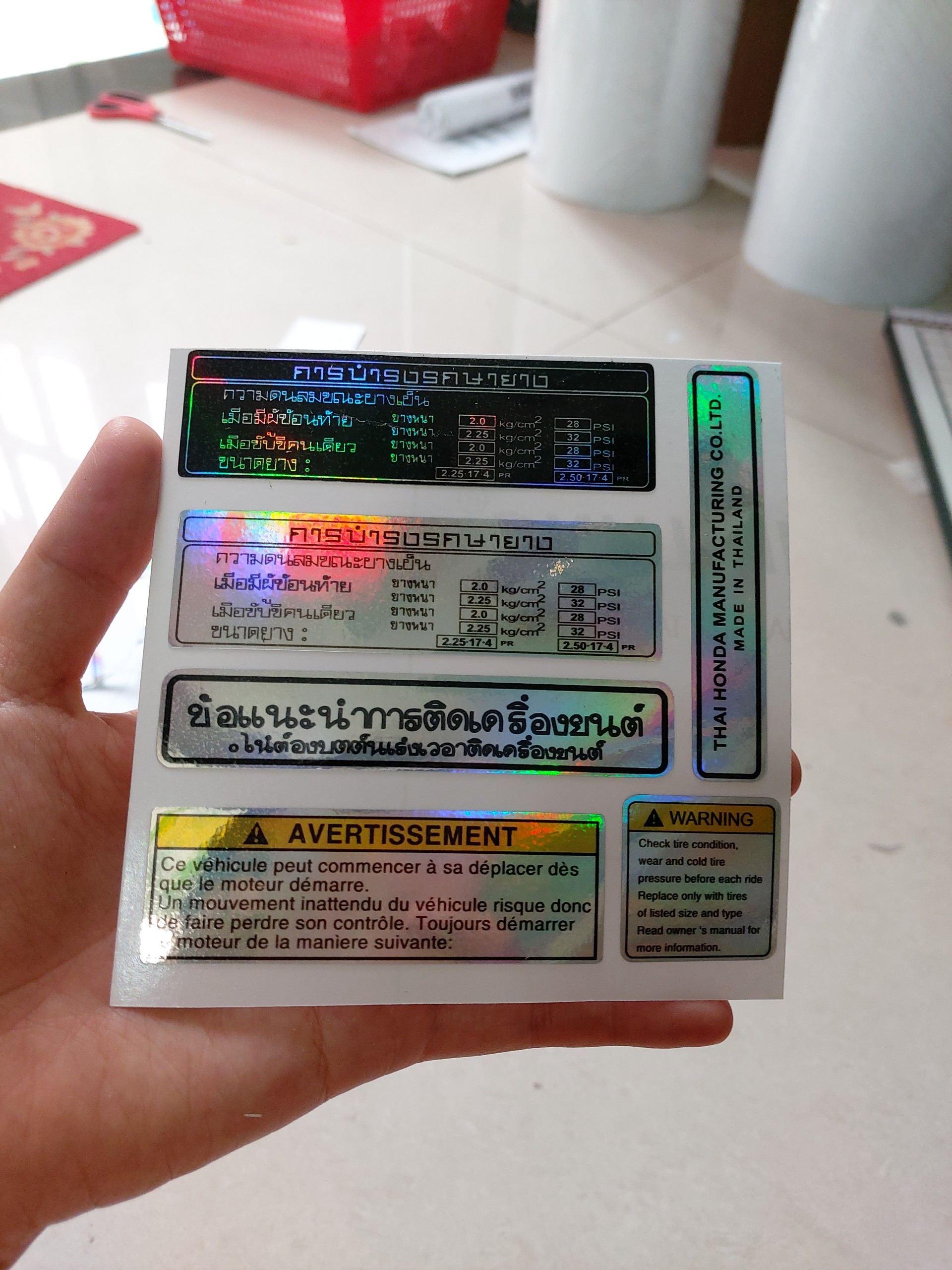 Tem thông số Thái 7 màu