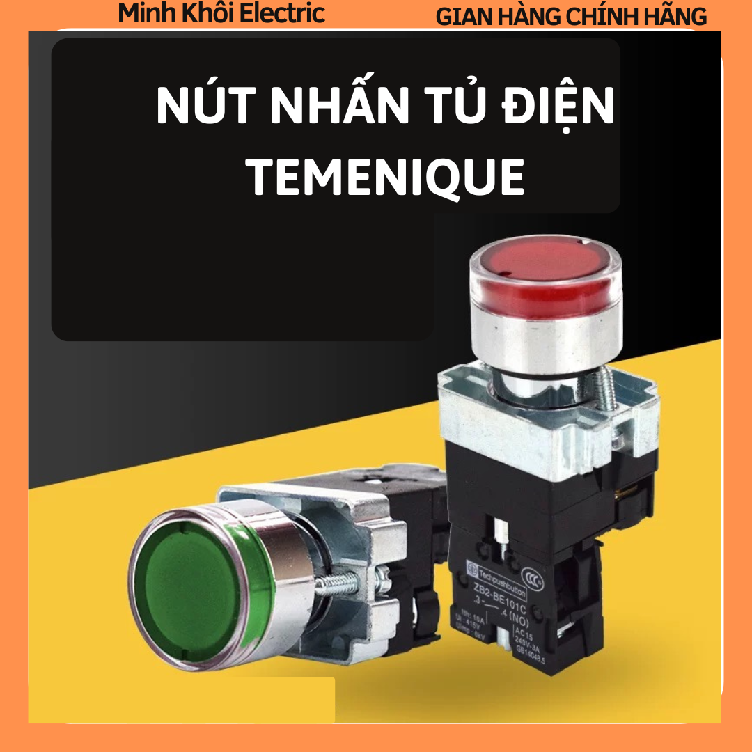 Nút nhấn nhả có đèn phi 22 Temenique,nút nhấn tủ điện Temenique chống nước, nút nhấn giữ, nút ấn nhả, nút ấn giữ 22mm