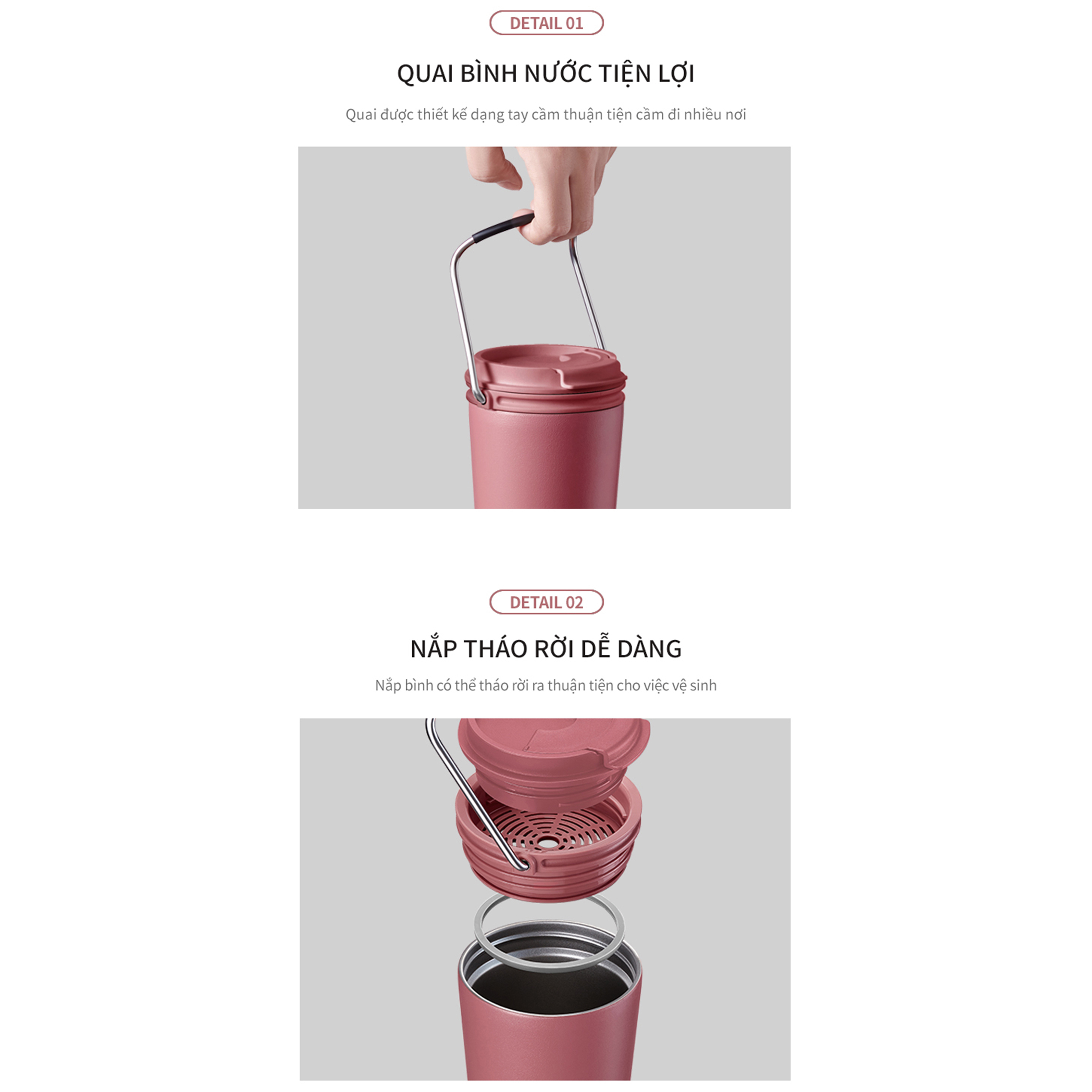 Bình giữ nhiệt Lock&Lock Bucket Tumbler - LHC4269 - Có quai xách tiện lợi - Thép không gỉ SUS304 - Đế chống trượt
