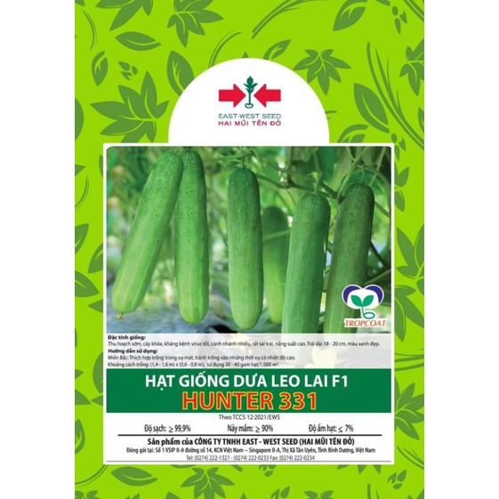 [10 gram] Hạt Giống Dưa Leo Hunter 331 quả xanhkháng virut (350-380 hạt)