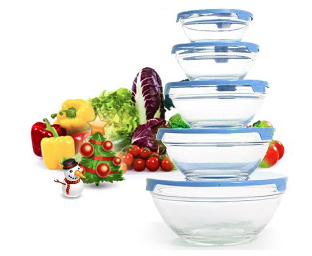 Set 5 bát thủy tinh có nắp đậy.