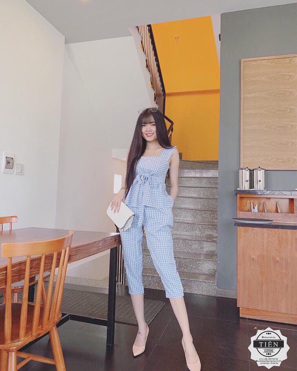 Sét bộ caro nơ ngực-THH