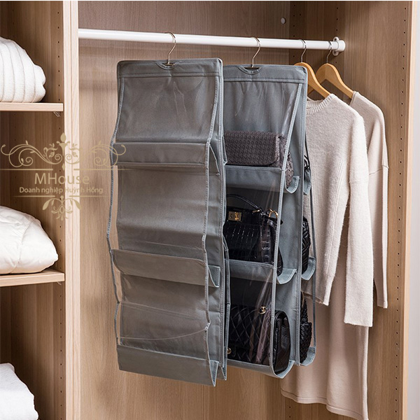 Detachable 6 Compartment Organizer Pouch Hanging Handbag Organizer Clear Purse Bag Collection Storage Bag Holder Wardrobe Closet