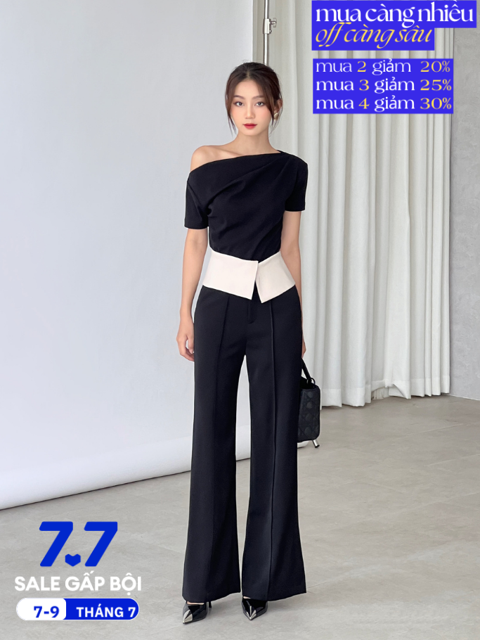 COCO SIN - Quần Đen Xẻ Lai Phối Lưng