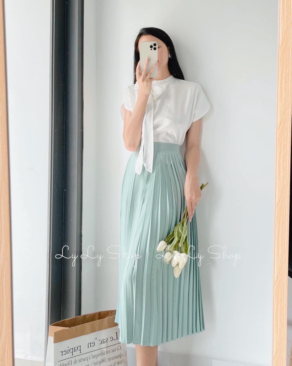 MOLLYNISTA- Váy Amee xanh mint đắp chéo 3 nút tiểu thư nữ tính thiết kế cao  cấp đi chơi đi tiệc - Chân váy | ThờiTrangNữ.vn