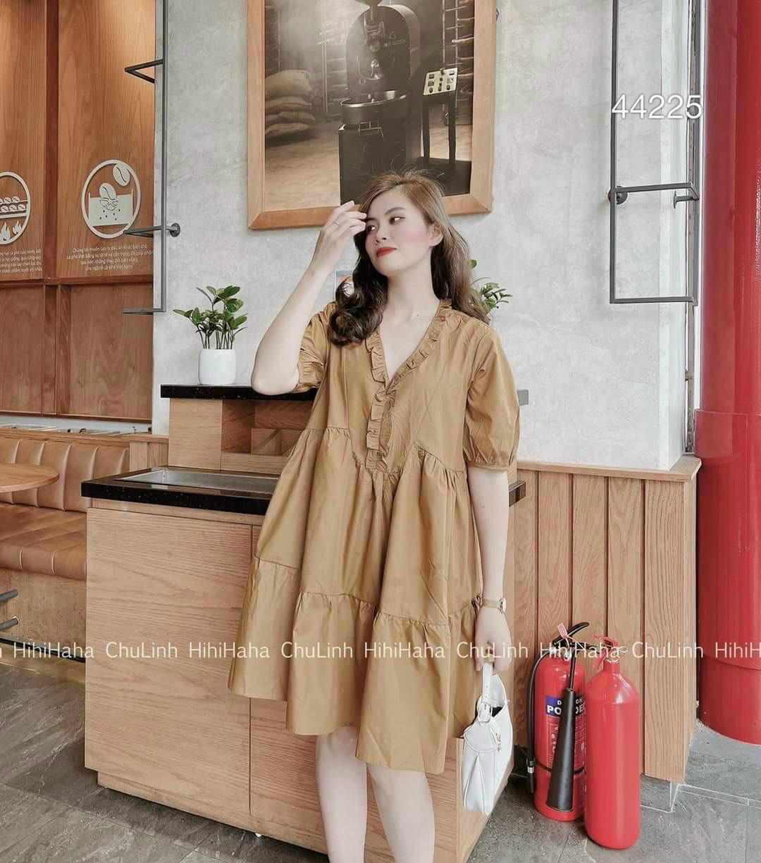 Đầm babydoll nữ dáng ngắn chất kate lụa, váy babydoll cổ v tay búp, đầm babydoll nữ, váy tiểu thư trắng xoè cổ v bèo, váy xoè nữ phong cách hàn quốc