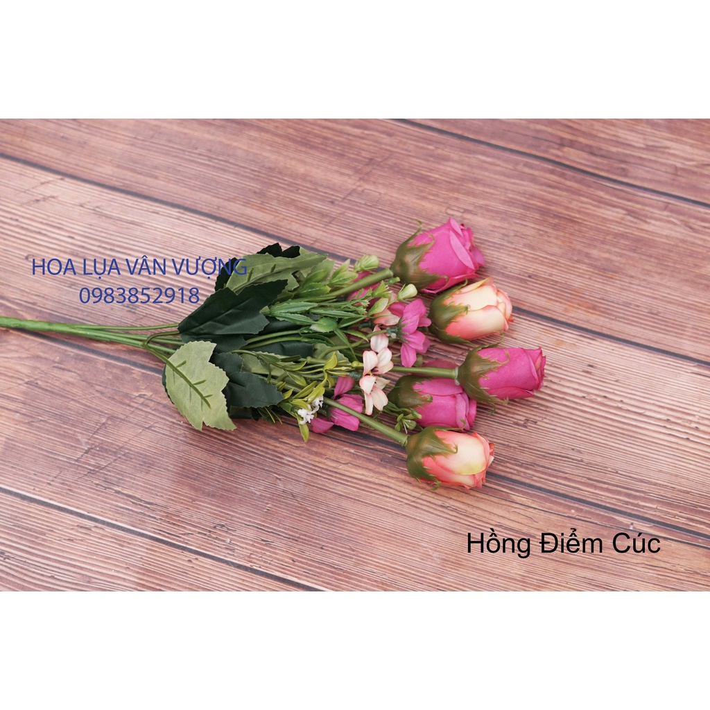 Hoa Giả Hoa Hồng Điểm Cúc Lụa Trang Trí