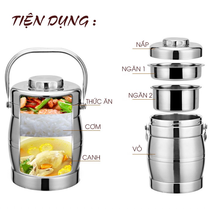 Cặp lồng  INOX 3 ngăn  giữ nhiệt 2l