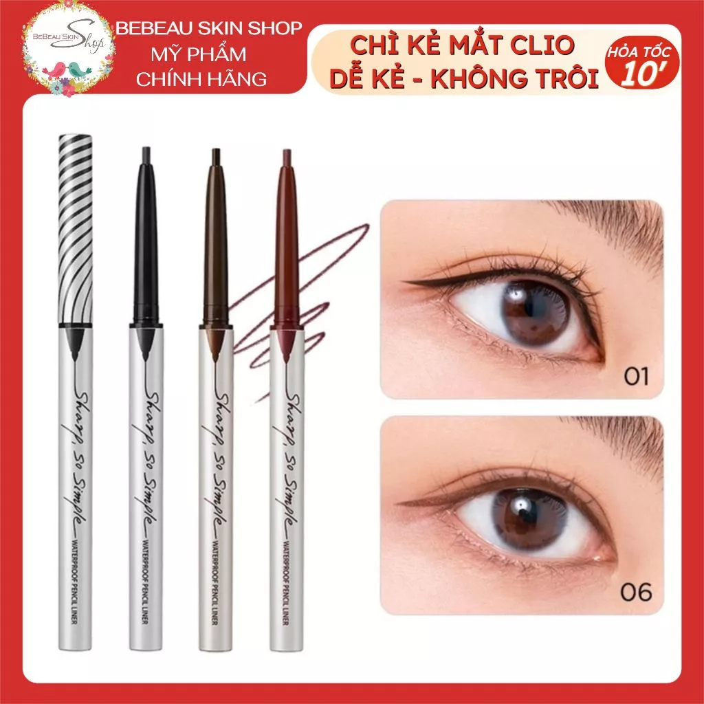 Chì kẻ mắt không trôi Clio Sharp So Simple Waterproof Pencil Liner 0.14g