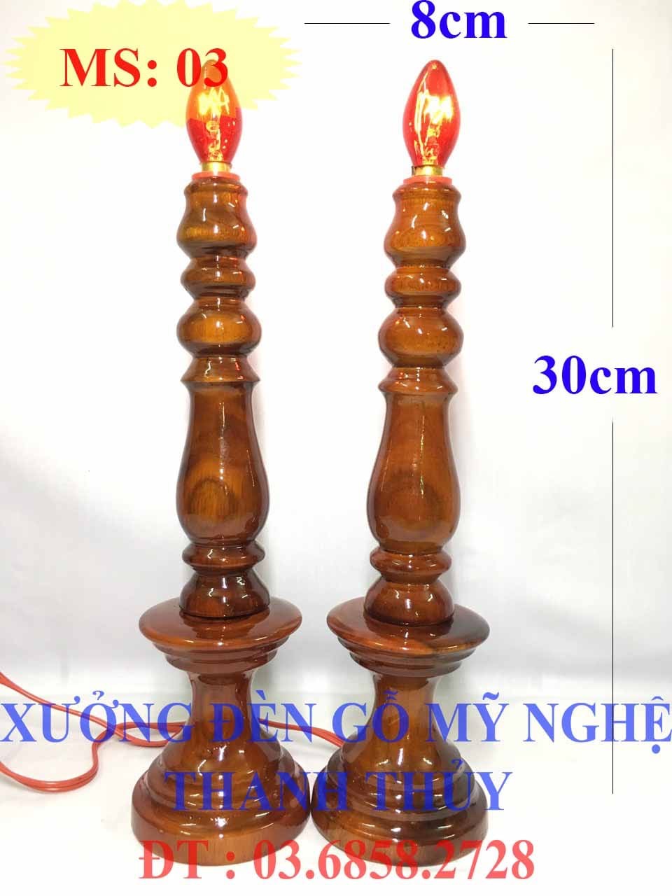Đèn bàn thờ điện hàng chất lượng - Đèn lớn - Gỗ tràm MS 03