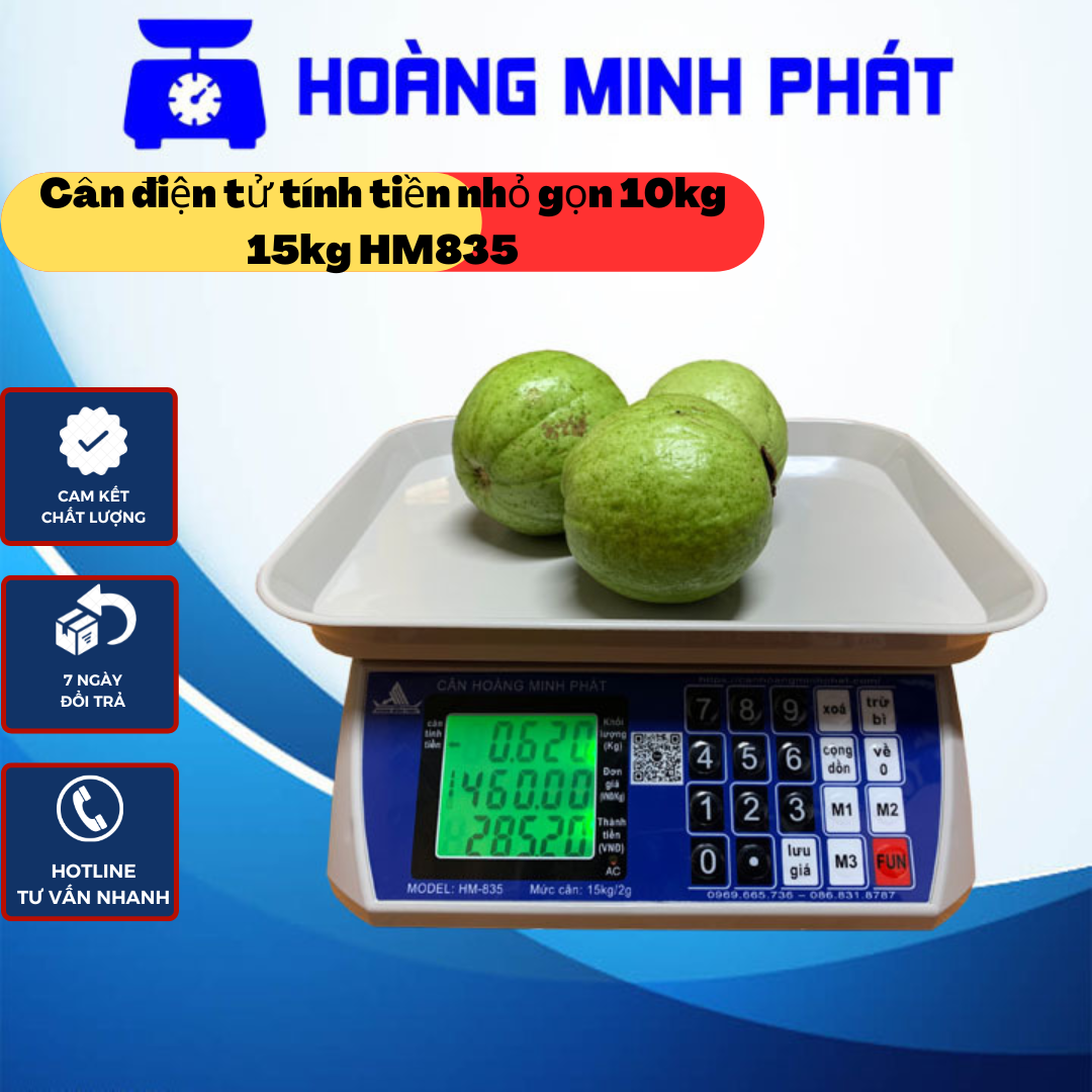 Cân tính tiền điện tử - cân điện tử bán hàng tiếng việt 10kg 15kg nhỏ gọn hm835-hoàng minh phát chính xác, tiện dụng