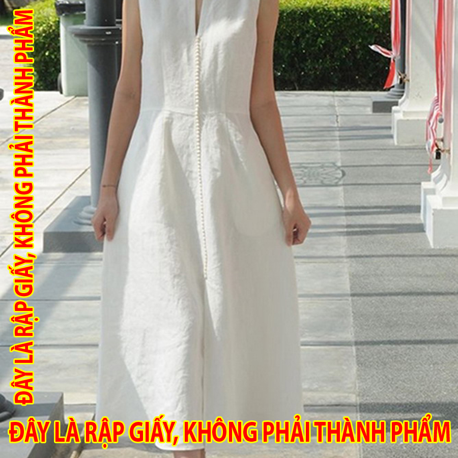 Rập Giấy 30031 - Đầm midi cổ Henley
