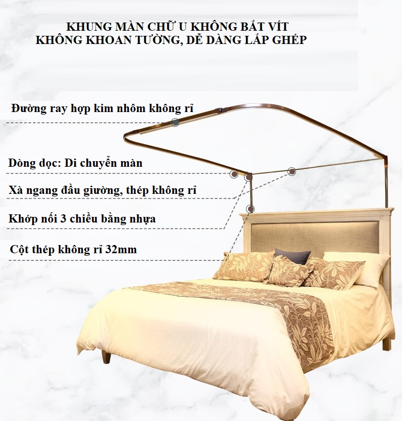 Màn khung chữ U (màn+ khung inox) Không bắt vít