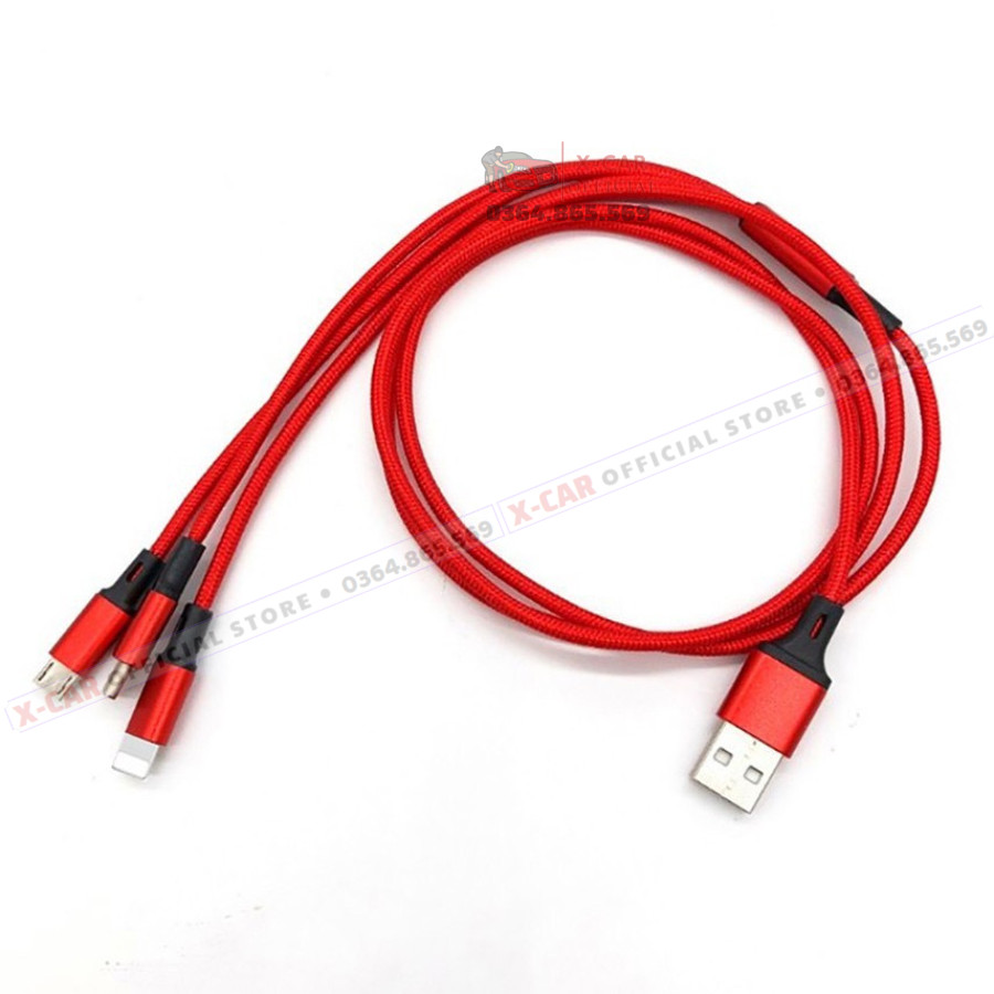 Dây Sạc 3 Đầu Type C, Lightning, Micro USB Siêu Bền Tích Hợp Công Nghệ
