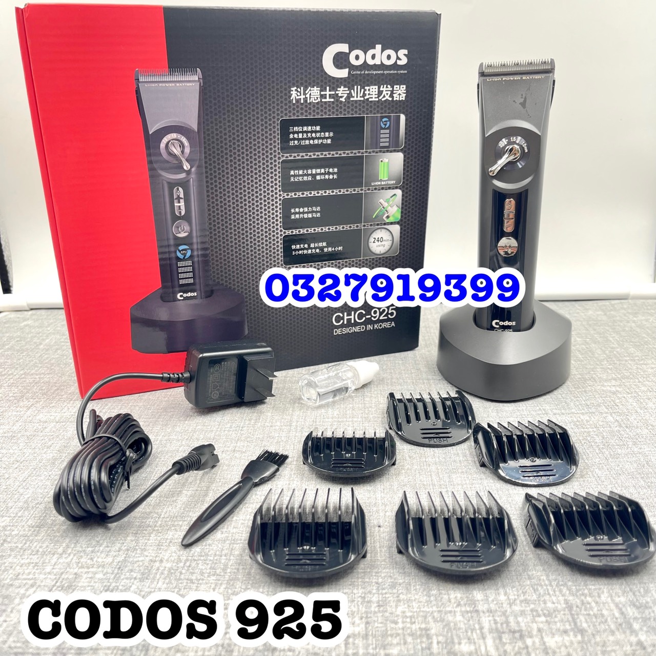 CODOS Tông đơ cắt tóc CODOS 925 cao cấp hàng chính hãng, pin Li-ion 2200mAh, 3 mức tốc độ, màn hình LCD, lưỡi titan sắc bén, thời gian sử dụng 240 phút
