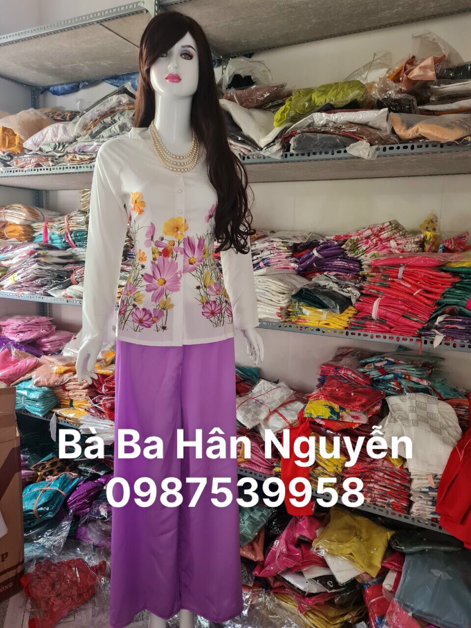 BỘ BÀ BA LỤA IN HOA NHÁY - Áo Bà Ba Hân Nguyễn