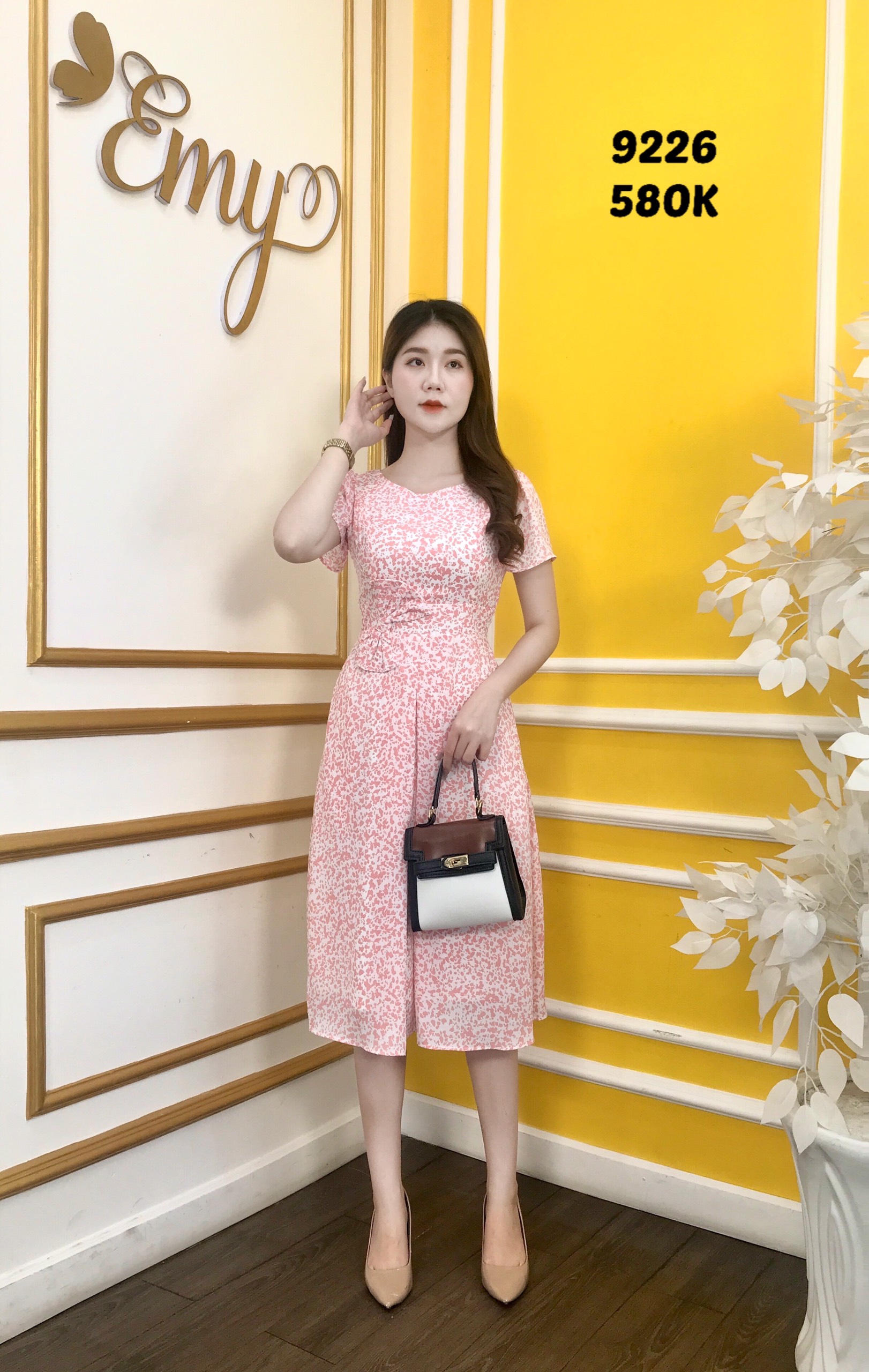 Đầm EMY EM9226 Xoè Hồng Hoa Nhí