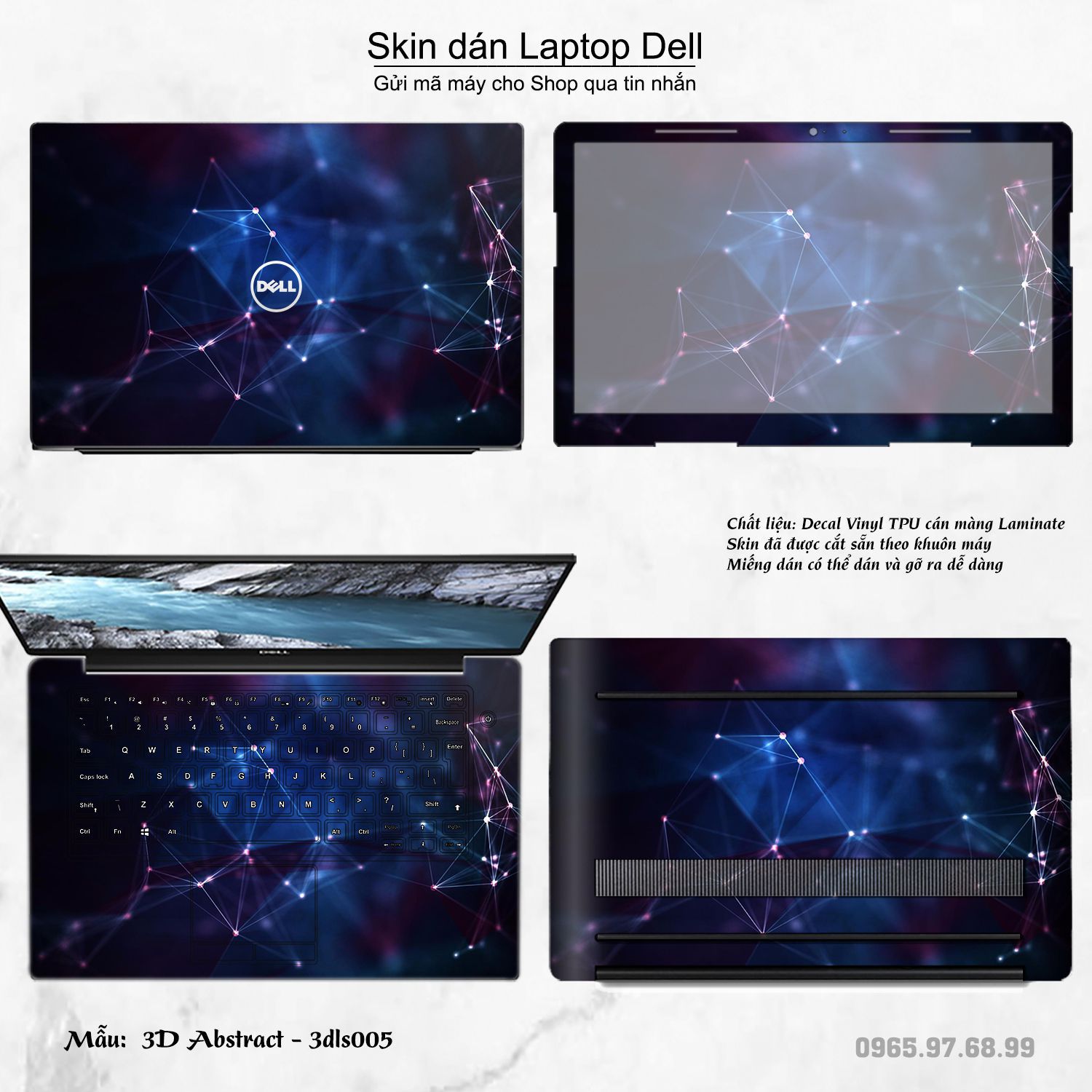 Decal Skin dán Laptop Dell mẫu 3D (inbox mã máy cho shop)