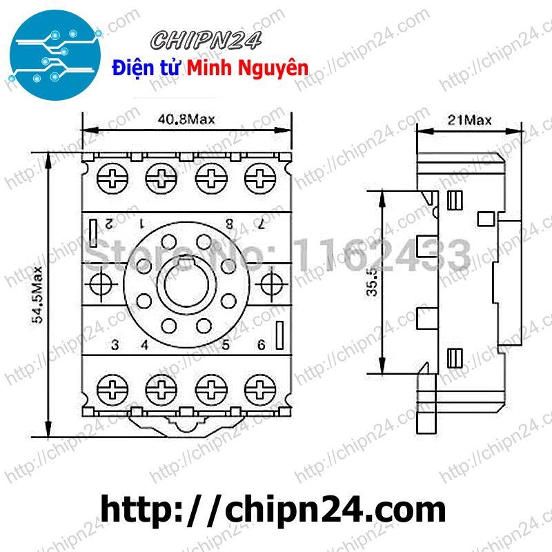 [1 cái] (Q88) Đế Relay Kiếng 8 Chân Tròn (PF083A MK2P AH3 ASY DH48S) - HH005990