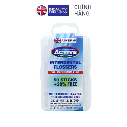 Tăm chỉ xỉa răng nha khoa Anh Quốc UK Beauty Formulas than hoạt tính + bạc hà, xỉa răng tiệt trùng chăm sóc răng miệng