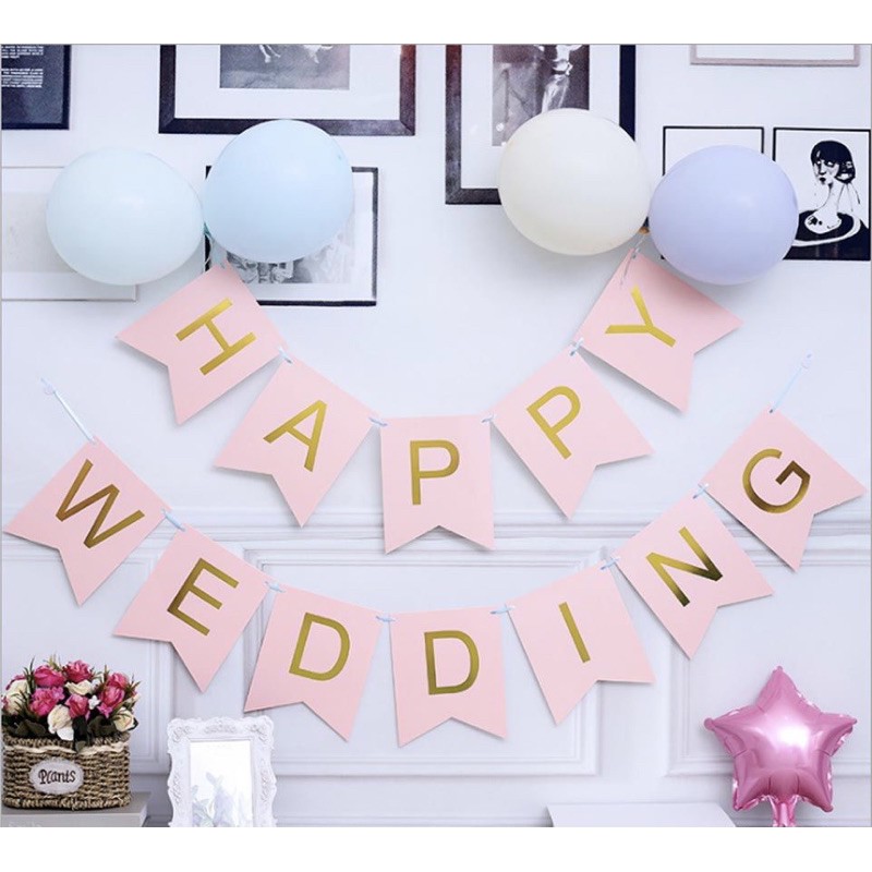 Dây Chữ Giấy Happy Wedding Ép Kim