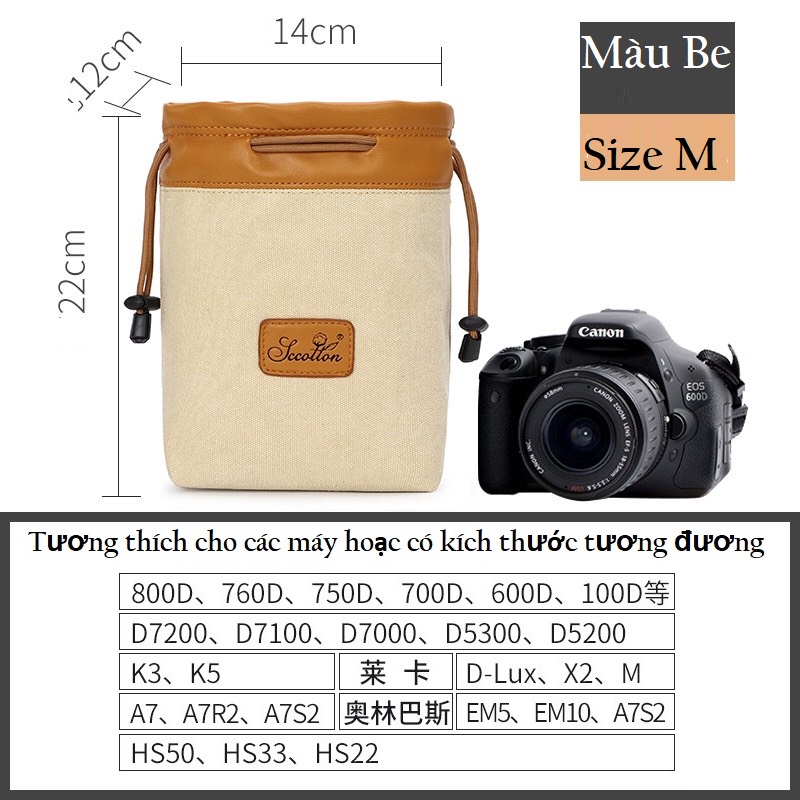 Túi đựng máy ảnh vải Canvas phối da.