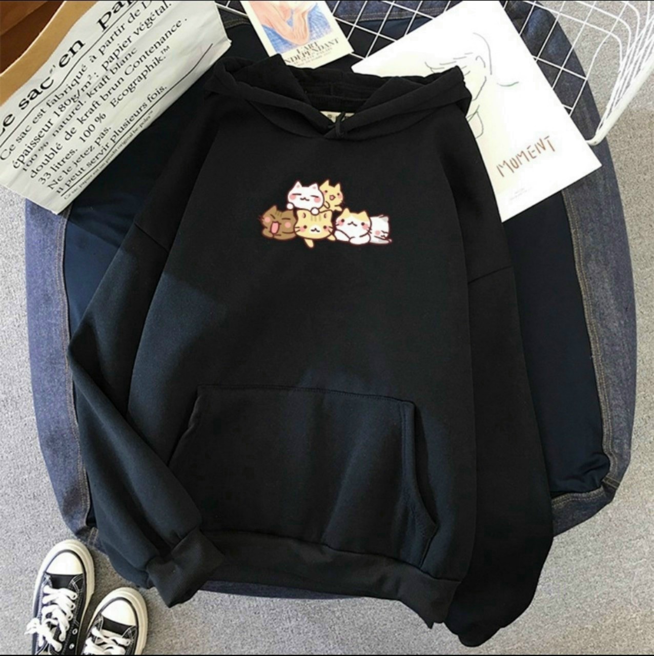 [HCM]Áo Khoác Hoodie Nam Nữ Form Rộng Phối Túi Lớn in Hình Gia Đình Mèo Siêu Cute.XTTT