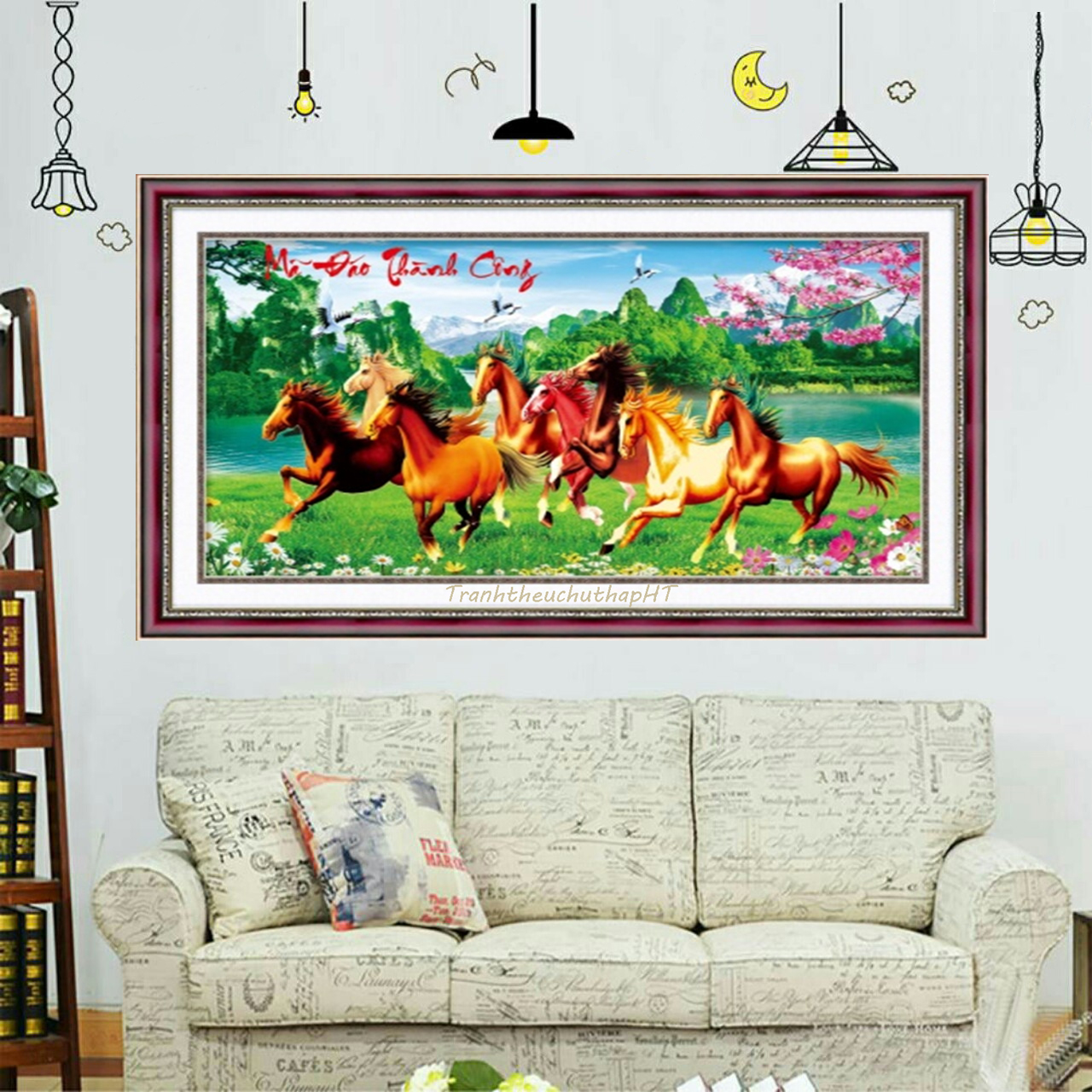 Tranh thêu chữ thập Mã đáo thành công LV3104 - tự thêu