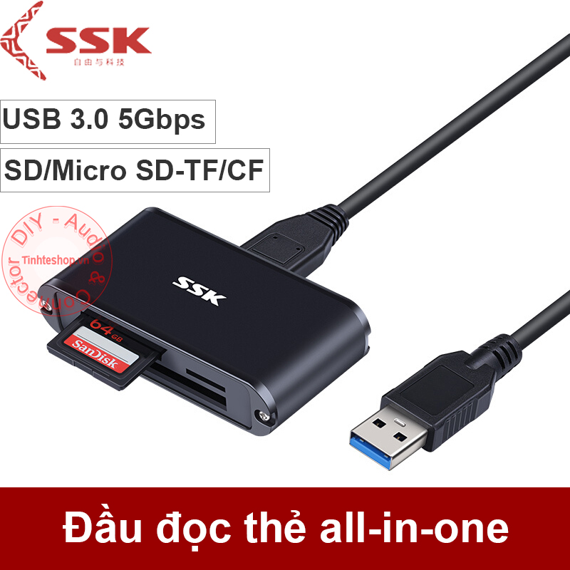Reader card all in one Micro SD TF SD CF USB 3.0 super speed 5Gbps SSK SCRM-630