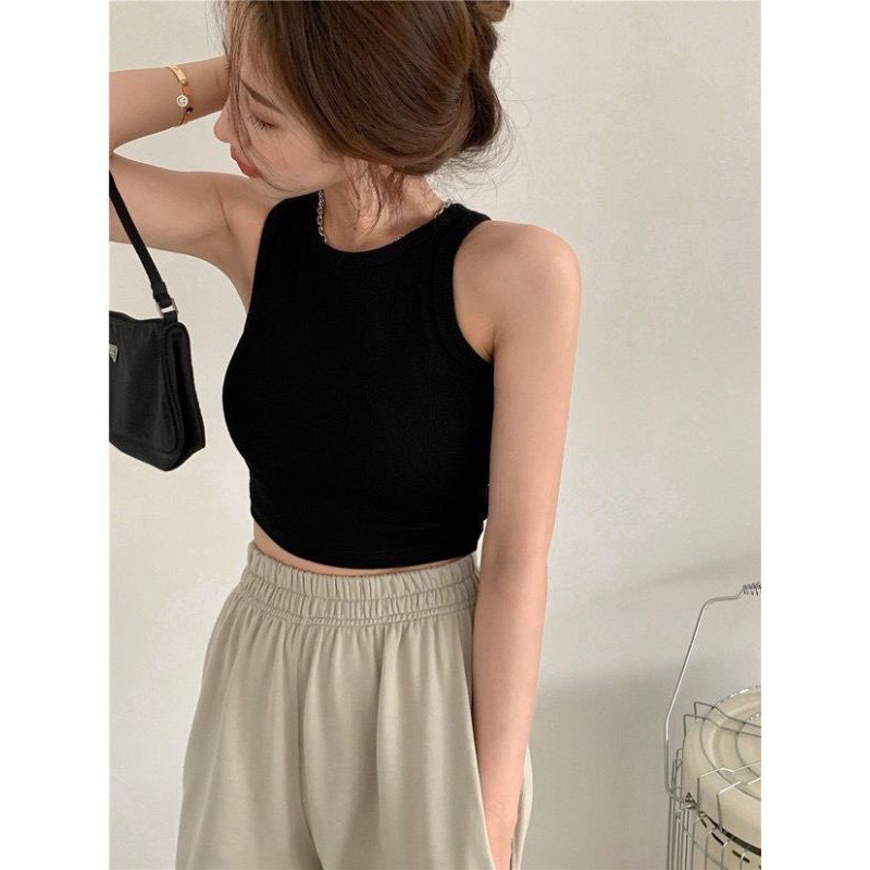 Áo croptop ba lỗ nữ ngược trơn ôm body chất tốt, áo crt kiểu nữ ôm thun gân mềm mát
