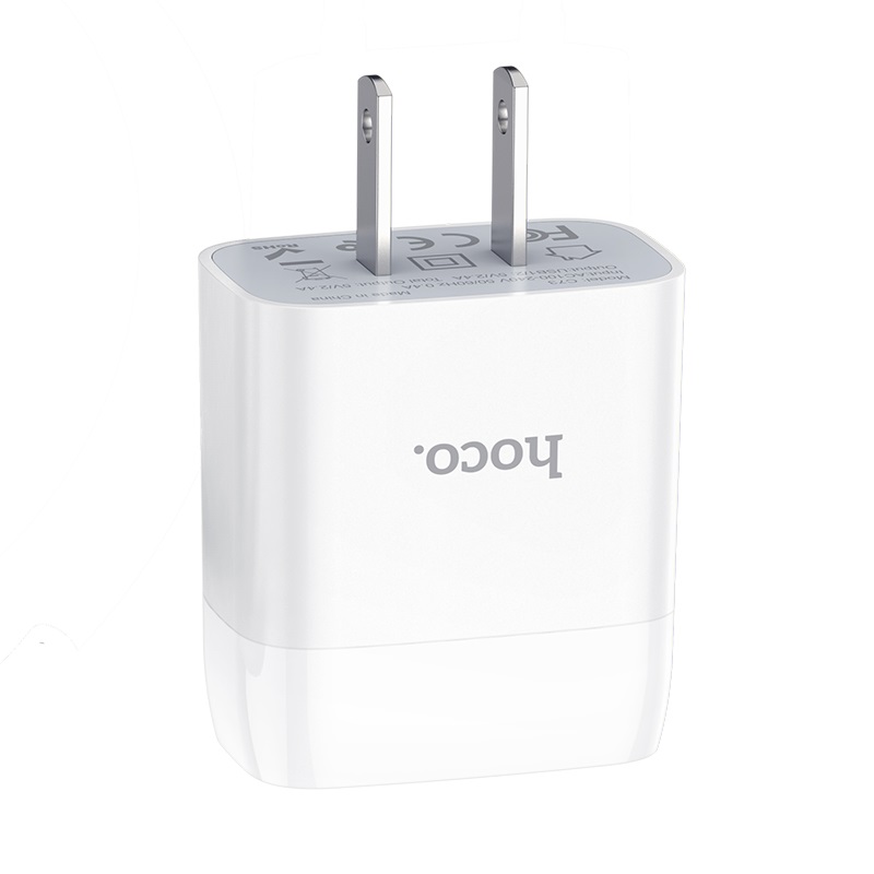 Cốc sạc 2 cổng Hoco C73 max 2.4A (Trắng) - Nhất Tín Computer