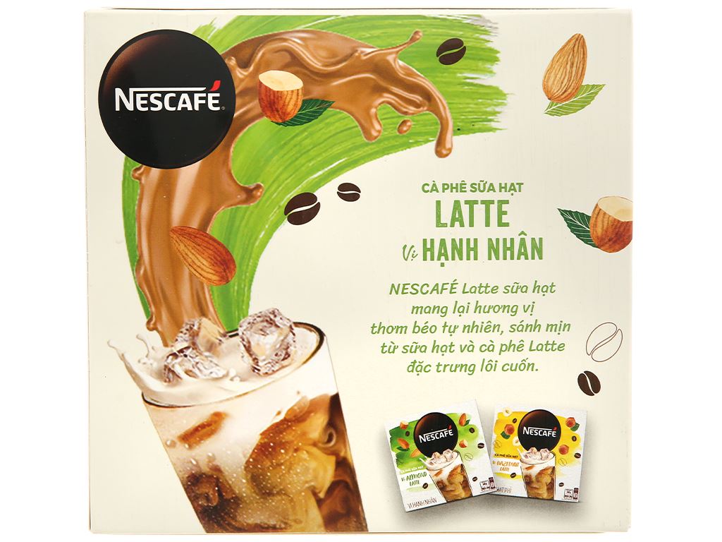 Cà phê sữa hạt NESCAFÉ Latte Sữa Hạt Vị Hạnh Nhân (Hộp 10 gói x 24g)