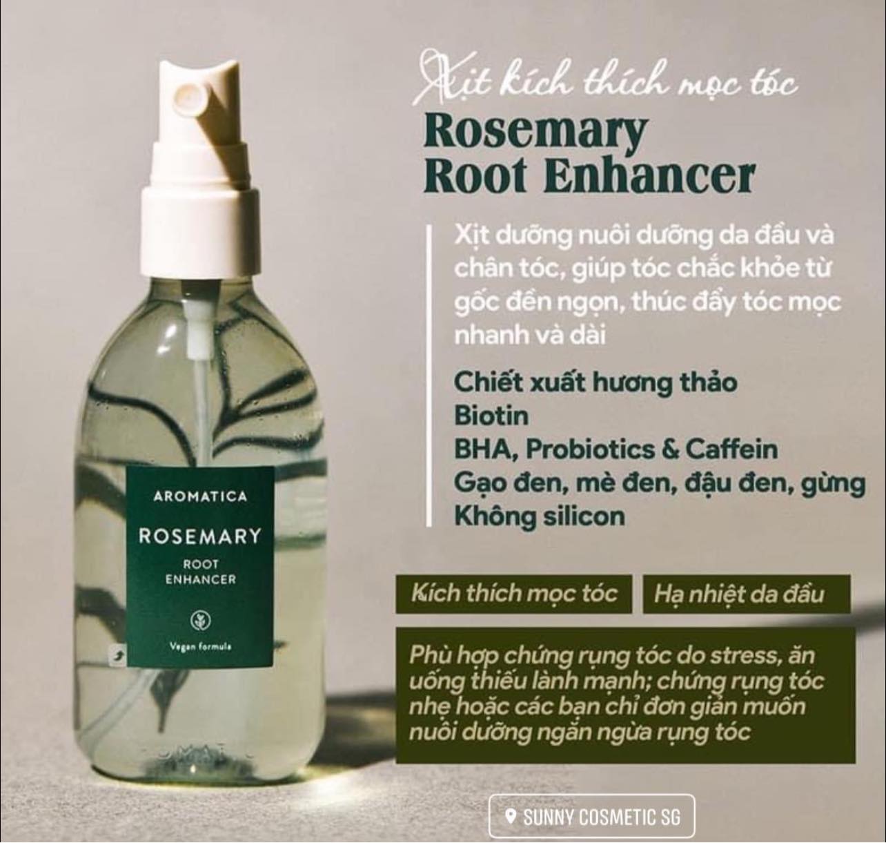 Xịt dưỡng tóc, kích thích mọc tóc AROMATICA Rosemary Root Enhancer 100ml