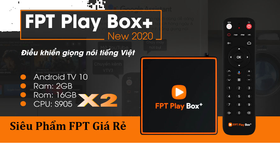 FPT PLAY BOX 2020 + Android 10 + 4K Model S550/T550 RAM 2GB Có Điều Khiển Bằng Giọng Nói - Tặng 1 năm gói Gia đình và 1 tháng VIP trị giá 600k