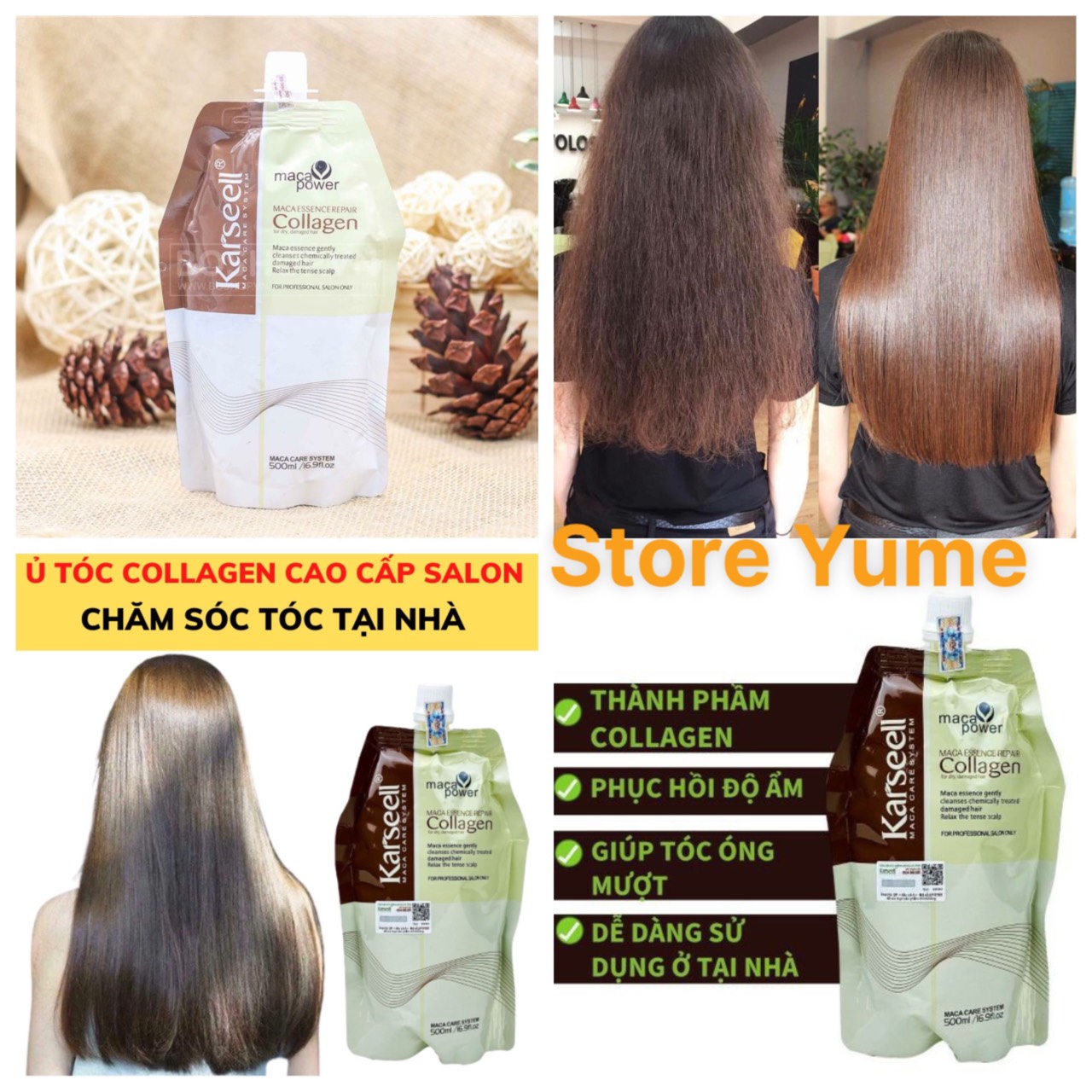 Ủ tóc karseell collagen siêu mềm mượt tóc 500ml -Dầu Hấp Tóc Collagen Karseell Maca 500ml phục hồi tóc hư tổn, làm mềm và bóng mượt tóc