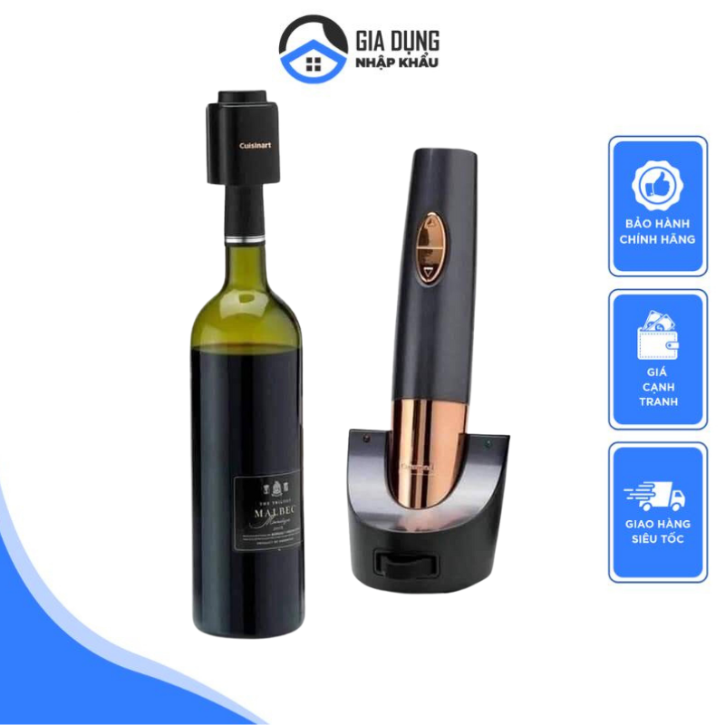 Bộ mở nắp rượu vang tự động cuisinart, dụng cụ khui rươu vang, màu vàng đồng sang trọng, nhập hàn, bh 12 tháng