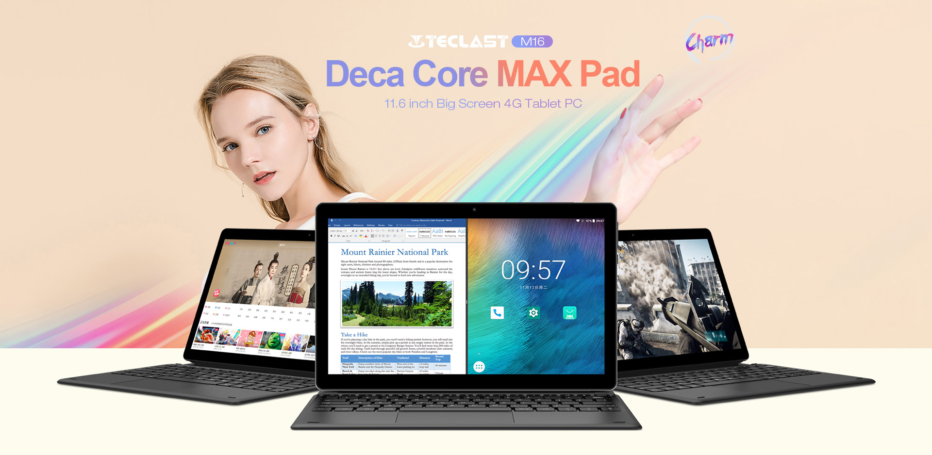 Tablet Teclast M16 kèm bàn phím (chip Helio X27/4GRam/128G Rom/11.6 inch Full HD/ 4G LTE)