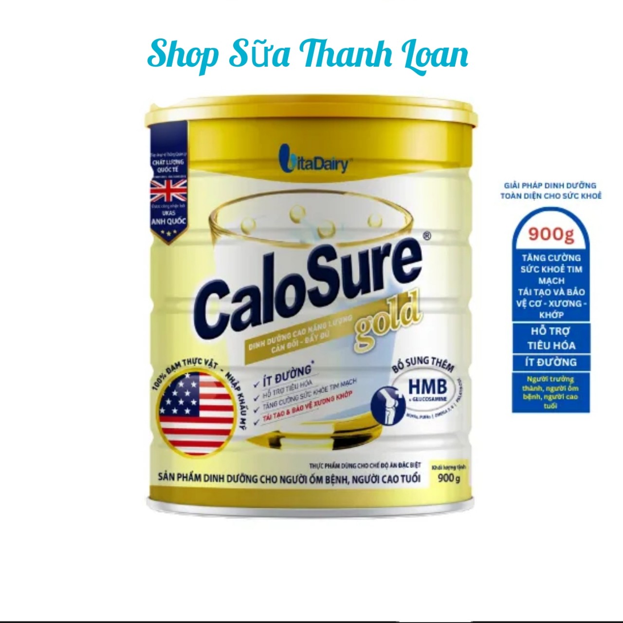 (HSD T1-2026) (Quét Mã QR Tích Xu) Sữa Bột Calosure Gold Ít Đường 900g.