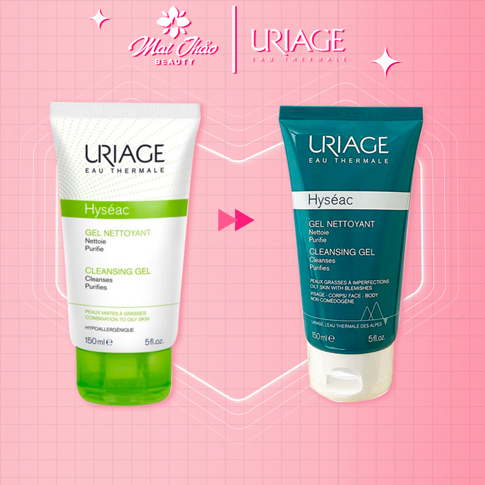 Uriage gel rửa mặt dành cho da dầu, da mụn & da hỗn hợp hyseac gel nettoyant - 150ml