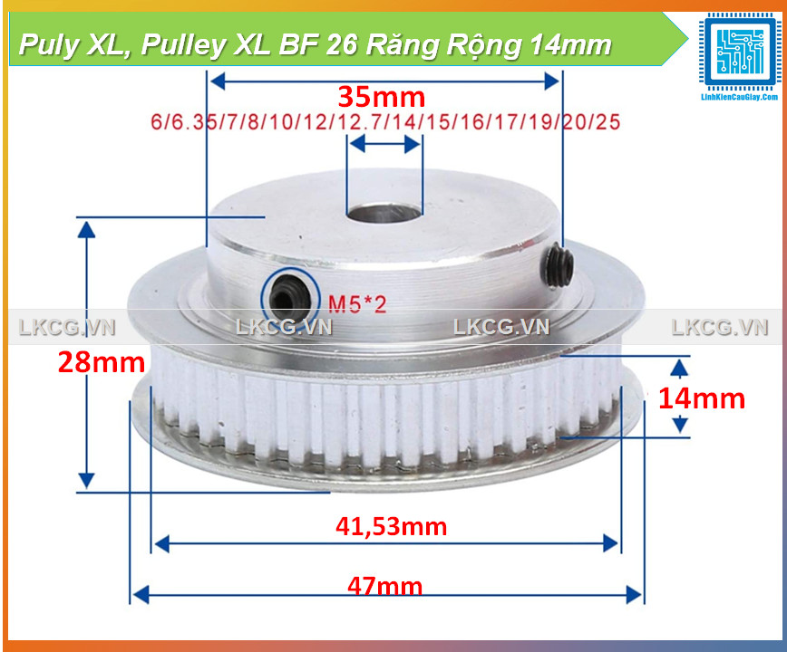 Puly xl, pulley xl bf 26 răng rộng 14mm
