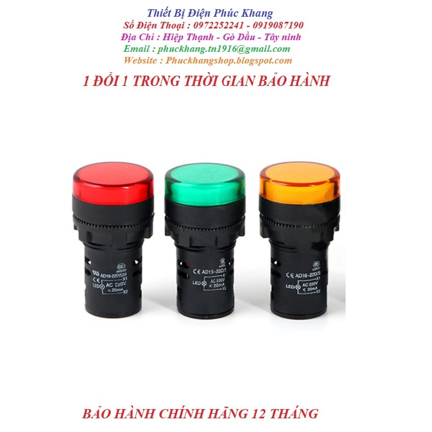 [FREESHIP] Đèn báo pha 220v. đèn báo tủ điện Φ 22