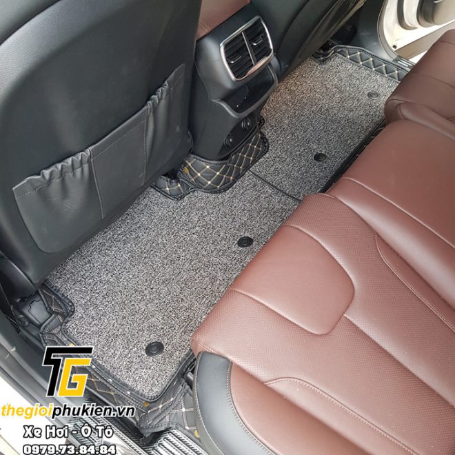 Thảm sàn, lót sàn da 6D dành cho xe Hyundai Santafe 2021 kèm thảm rối chống bụi cao cấp
