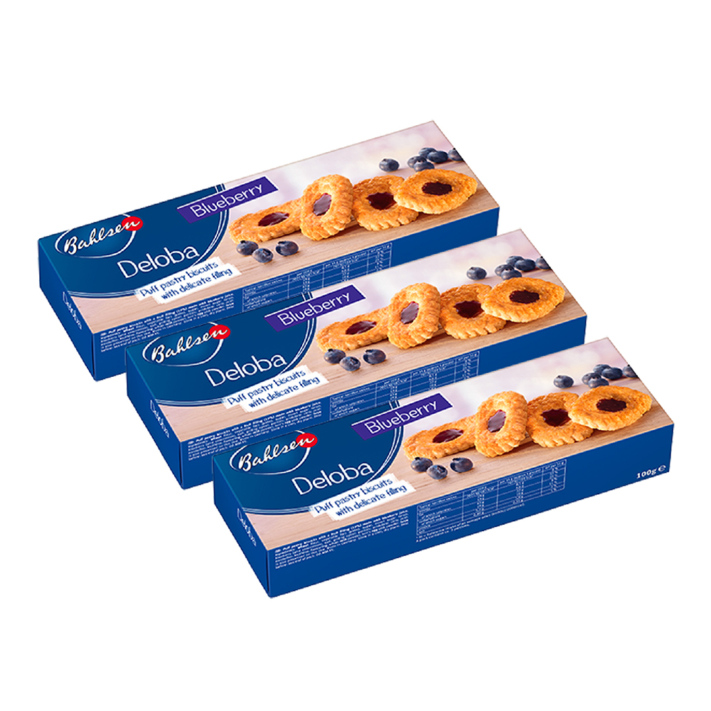 3 hộp Bánh ngọt phồng giòn nhân việt quất Bahlsen 100g hộp
