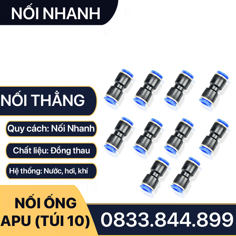 Đầu Nối Nhanh Cắm Ống Phi 4 6 8 10 12 - Combo 10