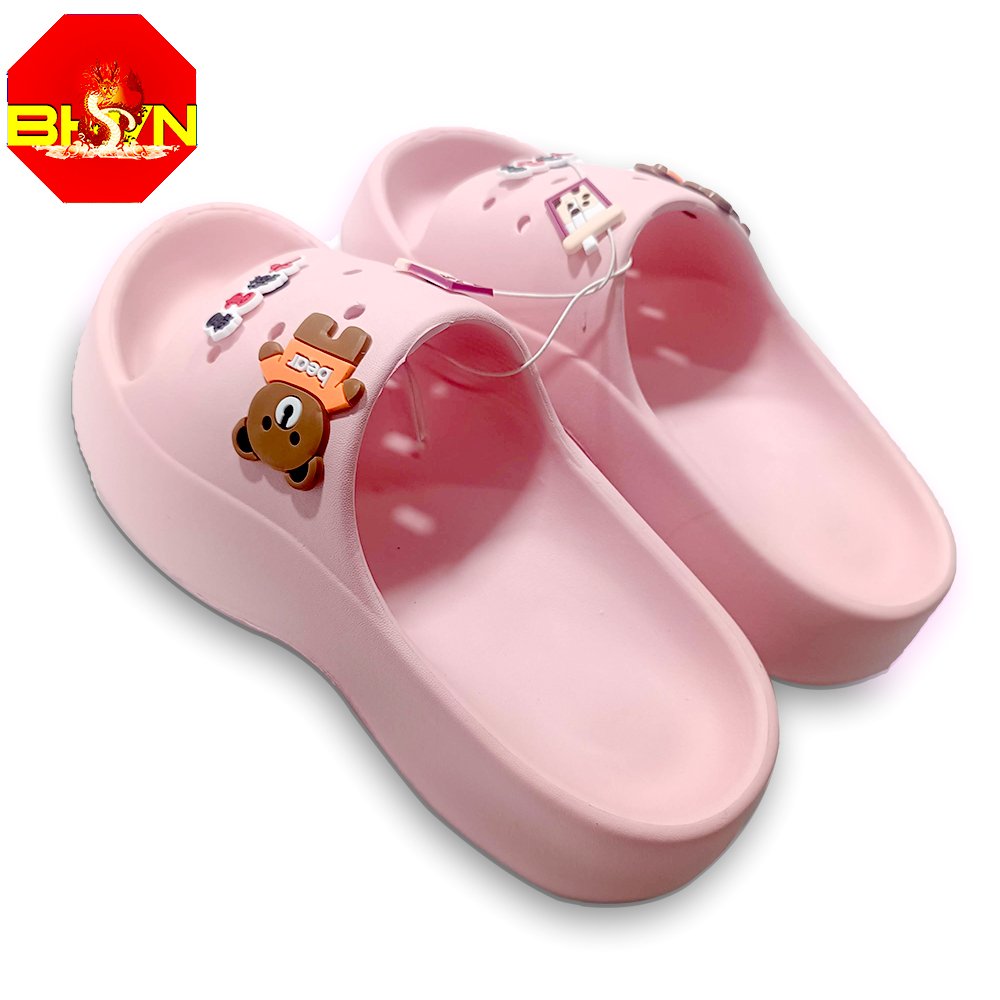 Dép bánh mì nữ sticker đế cao 5cm cute