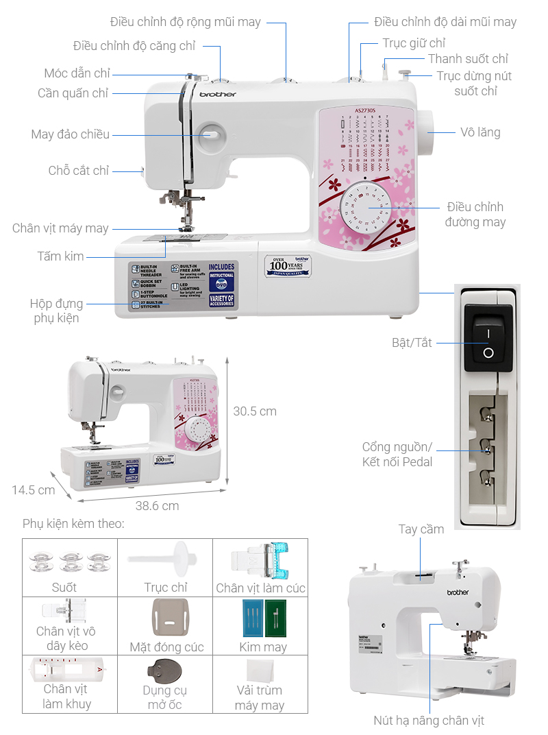 Máy may gia đình Brother AS2730S  (Trắng)